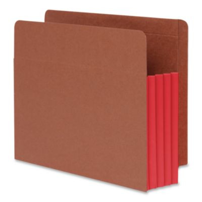 End Tab File Pocket, Red Gusset, 3.5" Expansion Letter Size, Brown/Red, 10/Box