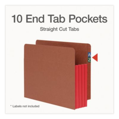 End Tab File Pocket, Red Gusset, 3.5" Expansion Letter Size, Brown/Red, 10/Box