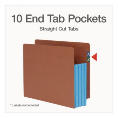 End Tab File Pocket, Blue Gusset, 3.5" Expansion, Letter Size, Brown/Blue, 10/Box