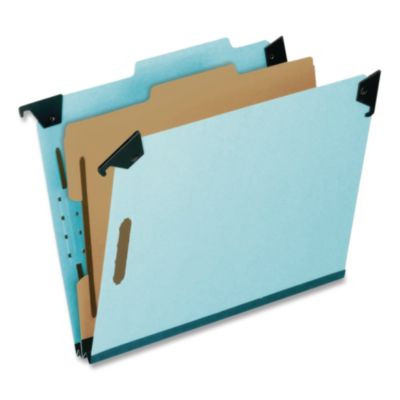 Hanging Classification Folders With Dividers, Letter Size, 1 Divider, 2/5-Cut Exterior Tabs, Light Blue, 10/Box