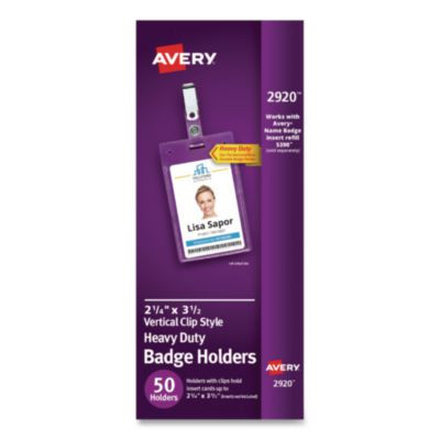 Heavy-Duty Badge Holders, Vertical, 2.25 x 3.5 Holder, Clear, 50/Box