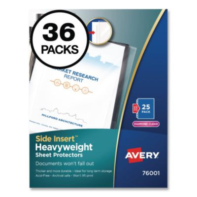 Side-Insert Heavyweight Sheet Protectors, 3-Hole Punched, Side Load, 8.5 x 11, Diamond Clear, 25/Pack, 36 Packs/Carton