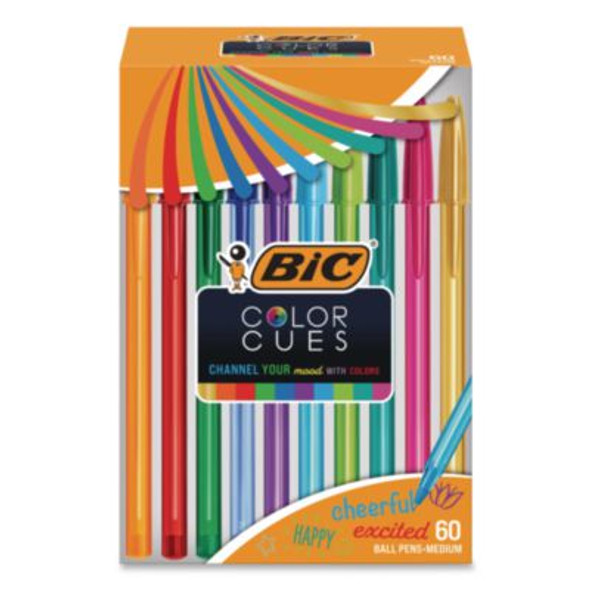 Color Cues Cristal Xtra Smooth Ballpoint Pen, Stick, Medium 1.2 Mm, Assorted Ink And Barrel Colors, 60/Box