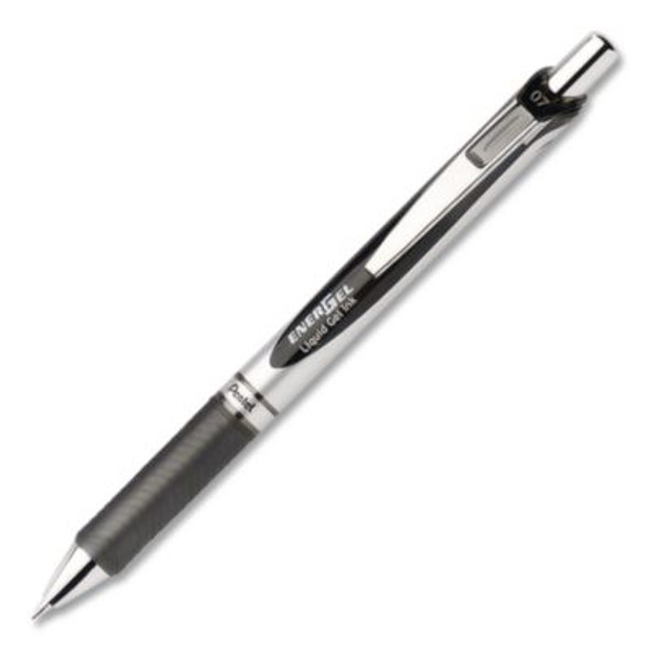 Energel Rtx Deluxe Gel Pen, Retractable, Medium 0.7 Mm, Black Ink, Silver/Black Barrel, Dozen