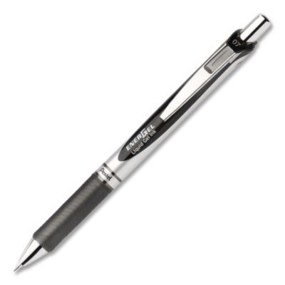 Energel Rtx Deluxe Gel Pen, Retractable, Medium 0.7 Mm, Black Ink, Silver/Black Barrel, Dozen