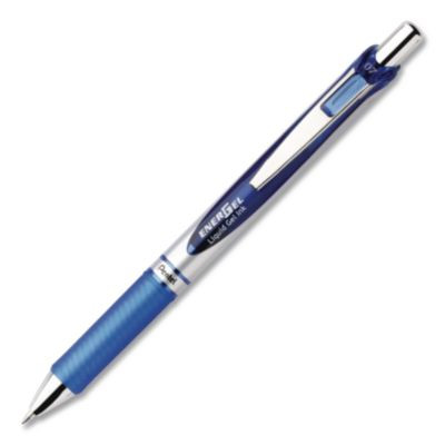 Energel Rtx Deluxe Gel Pen, Retractable, Medium 0.7 Mm, Blue Ink, Silver/Blue Barrel, Dozen