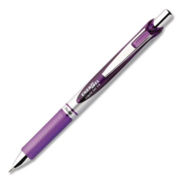 Energel Rtx Deluxe Gel Pen, Retractable, Medium 0.7 Mm, Violet Ink, Silver/Violet Barrel, Dozen