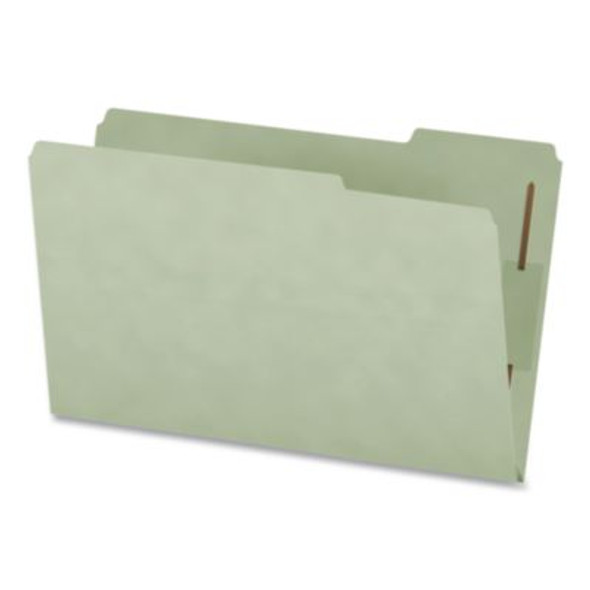 Heavy-Duty Pressboard Fastener Folders, 2/5-Cut Tab: Right, Expands 2", 2 Fasteners, Legal Size, Gray/Green, 25/Box