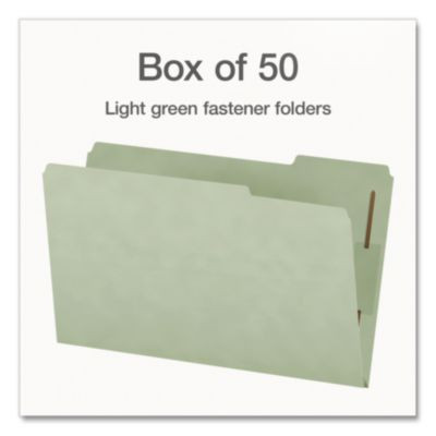 Heavy-Duty Pressboard Fastener Folders, 2/5-Cut Tab: Right, Expands 2", 2 Fasteners, Legal Size, Gray/Green, 25/Box