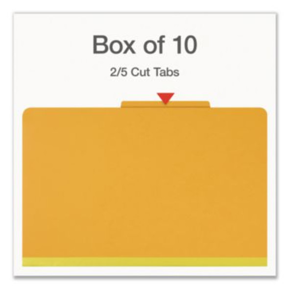 Heavy-Duty Pressboard Classification Folder, 2/5-Cut Tab, Expands 2", 1 Divider, 4 Fasteners, Legal Size, Yellow, 10/Box