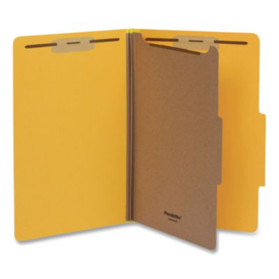 Heavy-Duty Pressboard Classification Folder, 2/5-Cut Tab, Expands 2", 1 Divider, 4 Fasteners, Legal Size, Yellow, 10/Box