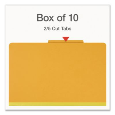 Heavy-Duty Pressboard Classification Folder, 2/5-Cut Tab, Expands 2", 1 Divider, 4 Fasteners, Legal Size, Yellow, 10/Box