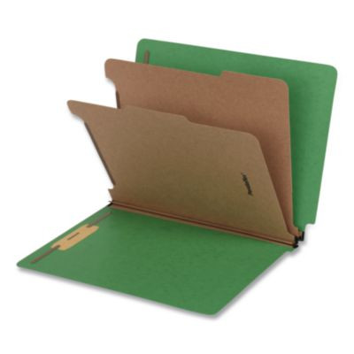 Heavy-Duty Pressboard End Tab Classification Folders, Expands 2", 2 Dividers, 6 Fasteners, Letter Size, Green, 10/Box