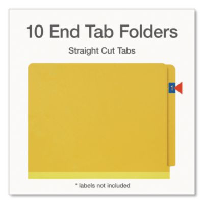 Heavy-Duty Pressboard End Tab Classification Folders, Expands 2", 2 Dividers, 6 Fasteners, Letter Size, Yellow, 10/Box