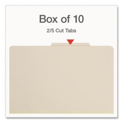 Heavy-Duty Pressboard Classification Folder, 2/5-Cut Tab, Expands 2", 2 Dividers, 6 Fasteners, Legal Size, Manila, 10/Box