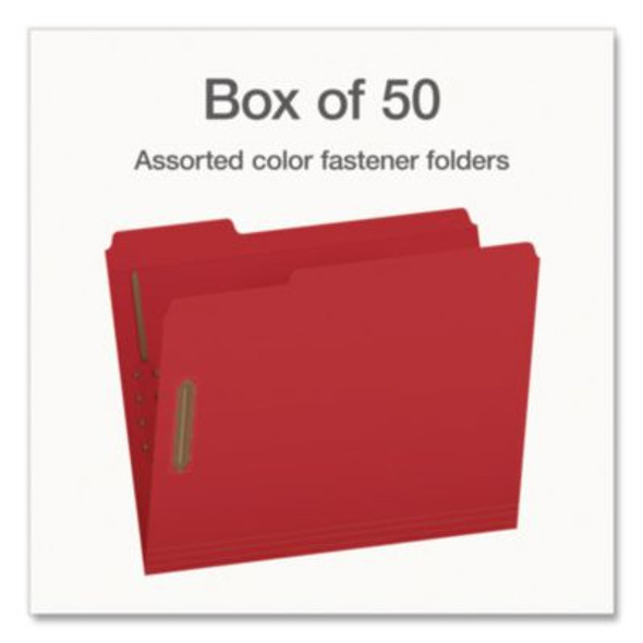 Heavy-Duty Fastener Folder, 1/3-Cut Tab: Assorted, Expands 0.75", 2 Fasteners, Letter Size, Assorted, 50/Box
