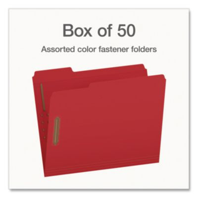 Heavy-Duty Fastener Folder, 1/3-Cut Tab: Assorted, Expands 0.75", 2 Fasteners, Letter Size, Assorted, 50/Box
