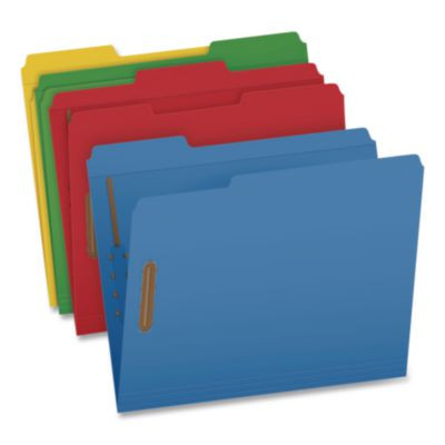 Heavy-Duty Fastener Folder, 1/3-Cut Tab: Assorted, Expands 0.75", 2 Fasteners, Letter Size, Assorted, 50/Box