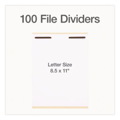 File Divider Set, End Tab: Straight, 1 Fastener, Letter Size, Manila, 100/Box