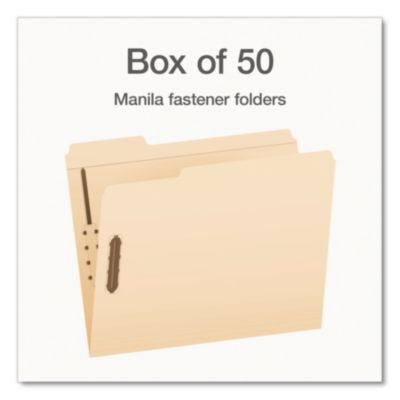 Heavy-Duty Fastener Folder, 1/3-Cut Tab: Assorted, Expands 0.75", 2 Fasteners, Letter Size, Manila, 50/Box
