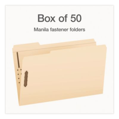 Manila Fastener Folders, 1/3-Cut Tab: Assorted, Expands 0.75", 2 Fasteners, Legal Size, Manila, 50/Box