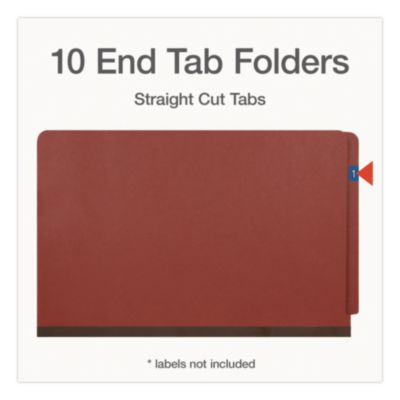 Heavy-Duty Pressboard End Tab Classification Folders, Expands 2", 2 Dividers, 6 Fasteners, Legal Size, Brown, 10/Box