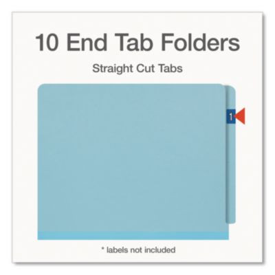 Heavy-Duty Pressboard End Tab Classification Folders, Expands 2", 2 Dividers, 6 Fasteners, Letter Size, Light Blue, 10/Box
