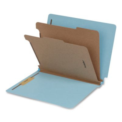 Heavy-Duty Pressboard End Tab Classification Folders, Expands 2", 2 Dividers, 6 Fasteners, Letter Size, Light Blue, 10/Box