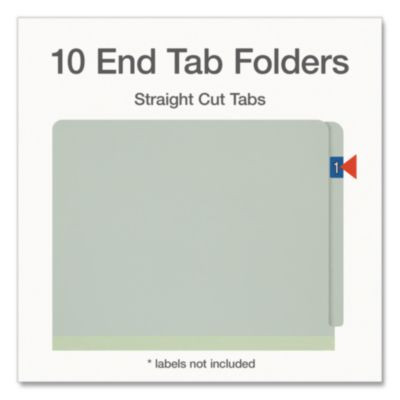 Heavy-Duty Pressboard End Tab Classification Folders, 3 Dividers, 8 Fasteners, Letter Size, Light Green, 10/Box