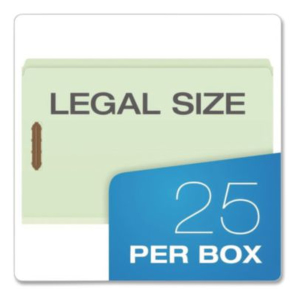 Heavy-Duty Pressboard Fastener Folders, Straight Tab, Expands 2", 2 Fasteners, Legal Size, Light Green, 25/Box