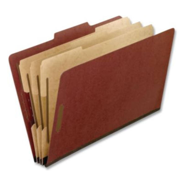Heavy-Duty Pressboard Classification Folder, 2/5-Cut Tab, Expands 2", 3 Dividers, 8 Fasteners, Legal Size, Brick Red, 10/Box