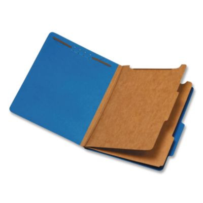 Heavy-Duty Pressboard Classification Folder, 2/5-Cut Tab, Expands 2.5", 2 Divider, 6 Fastener, Letter Size, Dark Blue, 10/Box