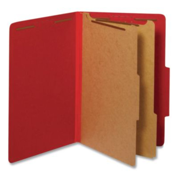 Heavy-Duty Pressboard Classification Folder, 2/5-Cut Tab, Expands 2.5", 2 Divider, 6 Fastener, Legal Size, Bright Red, 10/Box