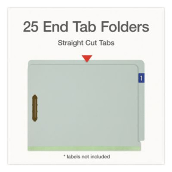 Colored Pressboard End Tab Fastener Folders, Straight Tab, Expands 1", 2 Fasteners, Letter Size, Light Green, 25/Box