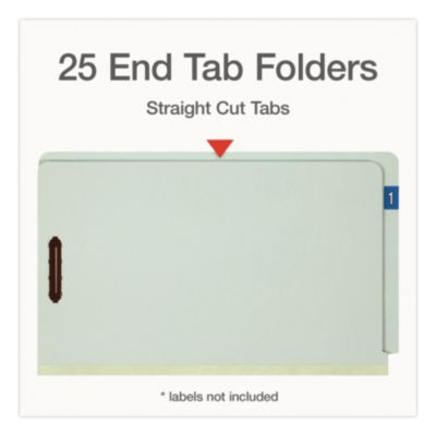Colored Pressboard End Tab Fastener Folders, Straight Tab, Expands 1", 2 Fasteners, Legal Size, Light Green, 25/Box