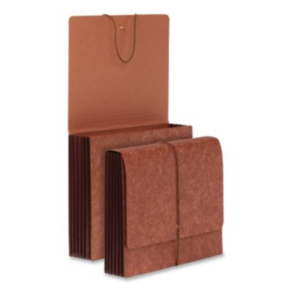 Heavy-Duty Expanding Wallet, 5.25" Expansion, 1 Section, String And Button Closure, Letter Size, Brown, 5/Box
