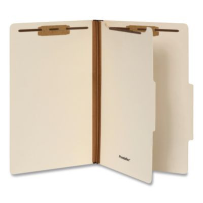 Manila Top Tab Classification Folders, 2/5-Cut Tab, Expands 1.75", 1 Divider, 4 Fasteners, Legal Size, Manila, 10/Box