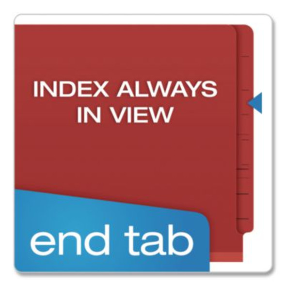 Heavy-Duty Pressboard End Tab Classification Folders, Expands 2.5", 2 Dividers, 6 Fasteners, Letter Size, Red, 10/Box