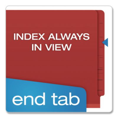 Heavy-Duty Pressboard End Tab Classification Folders, Expands 2.5", 2 Dividers, 6 Fasteners, Letter Size, Red, 10/Box