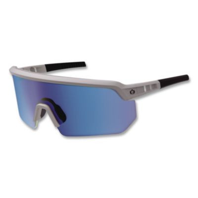 Skullerz Aegir Color Enhancing Safety Glasses, Matte Gray Half Frame, Mirrored High Contrast Ice Blue Single Lens