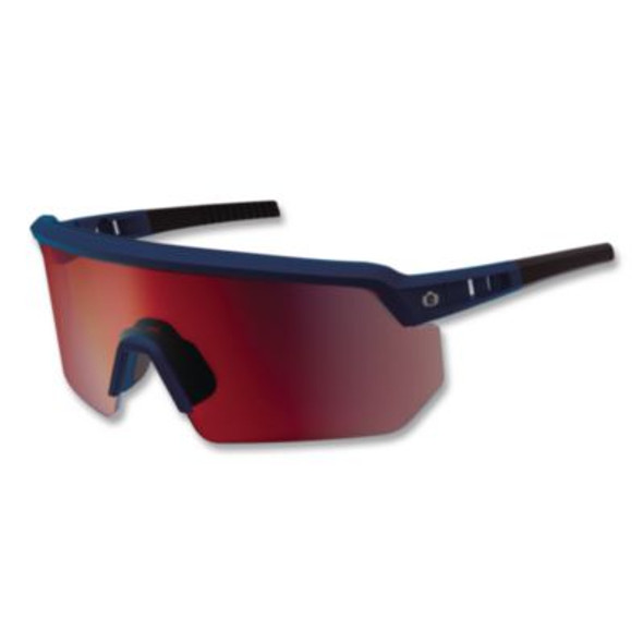 Skullerz Aegir Color Enhancing Anti-Scratch And Enhanced Anti-Fog Safety Glasses With Mirror Lens, Matte Blue Frame, Red Lens