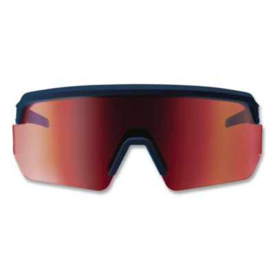 Skullerz Aegir Color Enhancing Anti-Scratch Anti-Fog Safety Glasses, Matte Blue Half Frame, Mirrored High Contrast Red Lens
