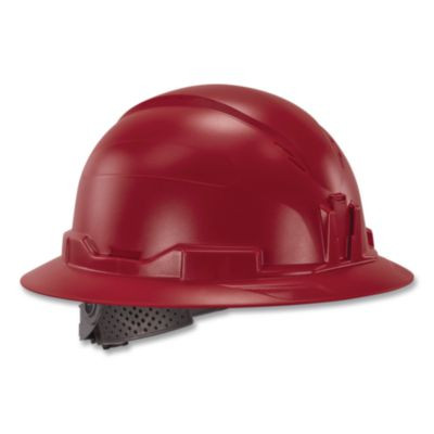 Skullerz 8963 Full Brim Class E Safety Helmet, 6-Point Standard Ratchet Suspension, One Size Fits Most (6.5 To 8), Red