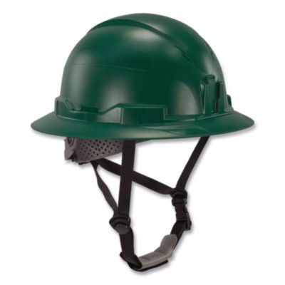 Skullerz 8963 Full Brim Class E Safety Helmet, 6-Point Standard Ratchet Suspension, One Size Fits Most (6.5 To 8), Green