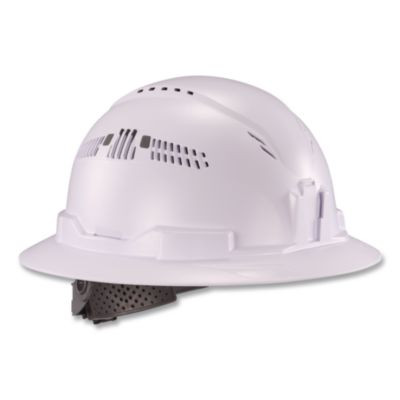 Skullerz 8964 Full Brim Class C Safety Helmet, Vented, 6-Point Standard Ratchet Suspension, One Size Fits Most, White