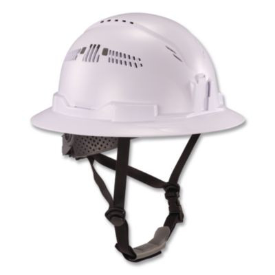 Skullerz 8964 Full Brim Class C Safety Helmet, Vented, 6-Point Standard Ratchet Suspension, One Size Fits Most, White