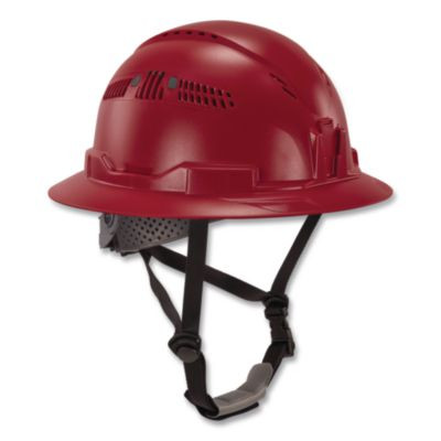 Skullerz 8964 Full Brim Class C Safety Helmet, 6-Point Ratchet Suspension, Red