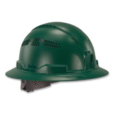 Skullerz 8964 Full Brim Class C Safety Helmet, Vented, 6-Point Standard Ratchet Suspension, One Size Fits Most, Green