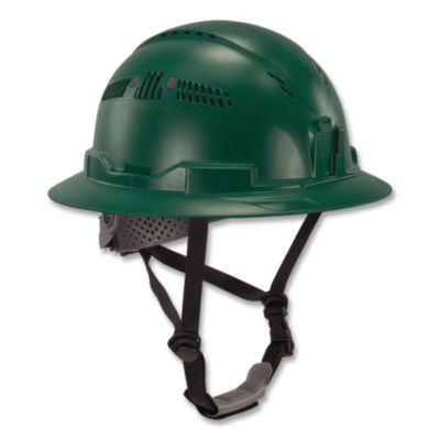 Skullerz 8964 Full Brim Class C Safety Helmet, Vented, 6-Point Standard Ratchet Suspension, One Size Fits Most, Green