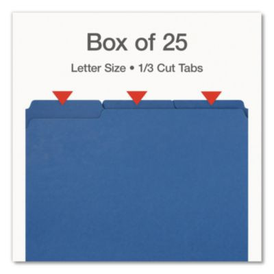 Recycled Colored File Folders, 1/3-Cut Tabs: Assorted, Letter Size, 1" Expansion, Dark Blue, 25/Box